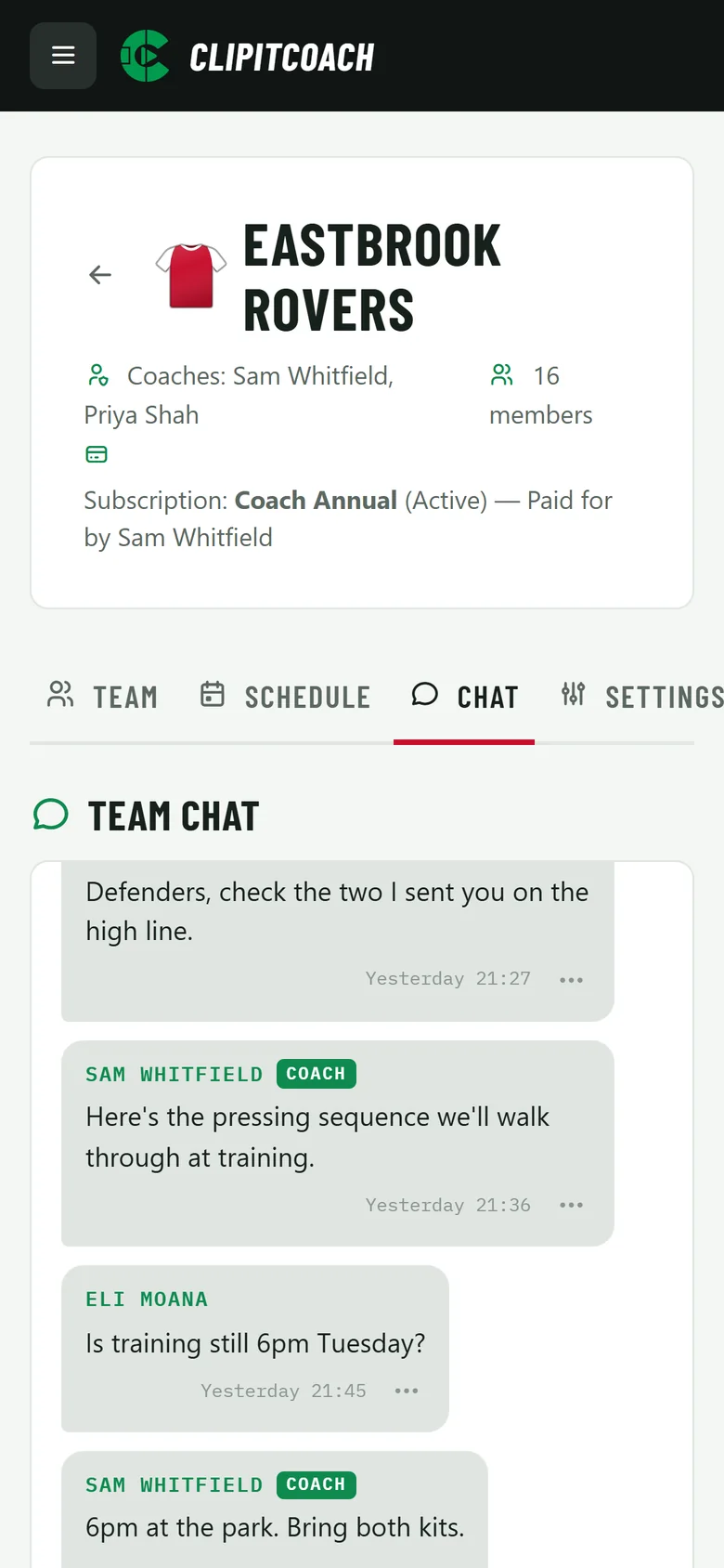 Team chat between the coaches and players