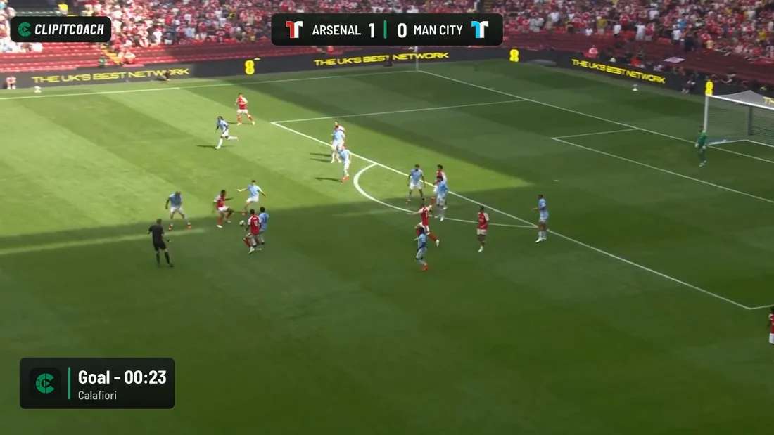 Exported football clip with a scoreboard and clip-title overlay