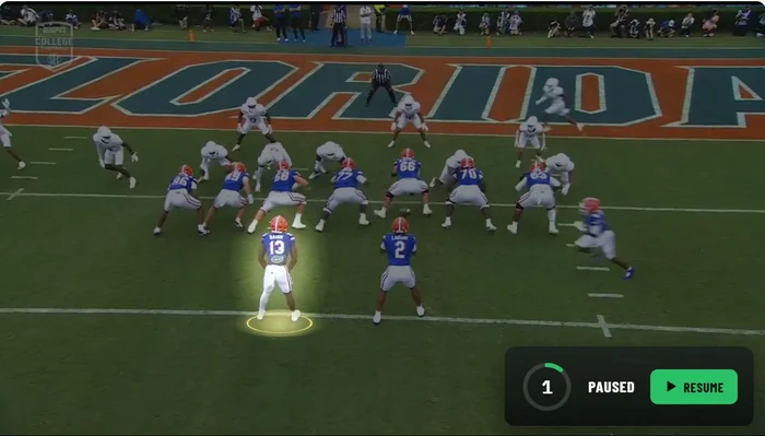 An individual player highlighted in American football footage